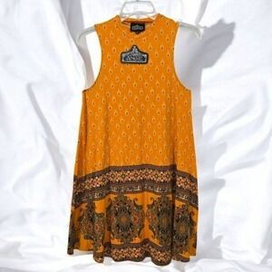 Angie Sundress Woman Medium Orange Tribal Print Sleeveless A Line Tunic Boho NWT